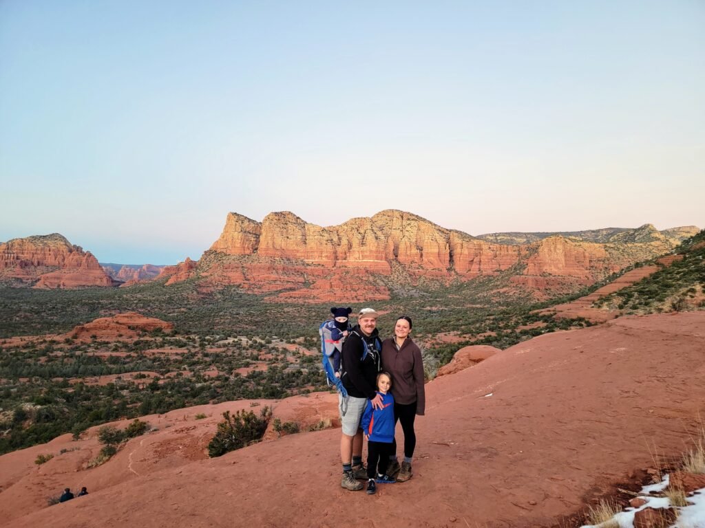 Family photo over sedona red rocks