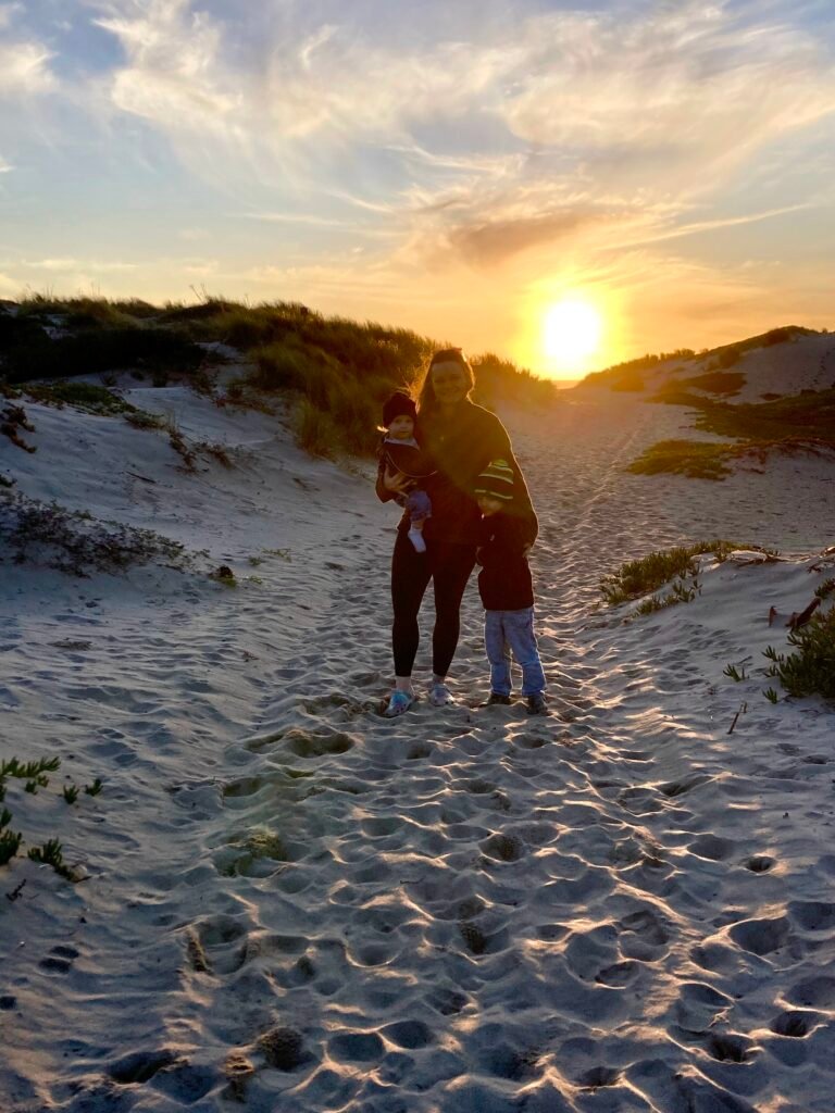 the kids and I on the beach in California