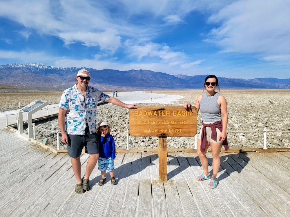 our family at the badwater basin sign