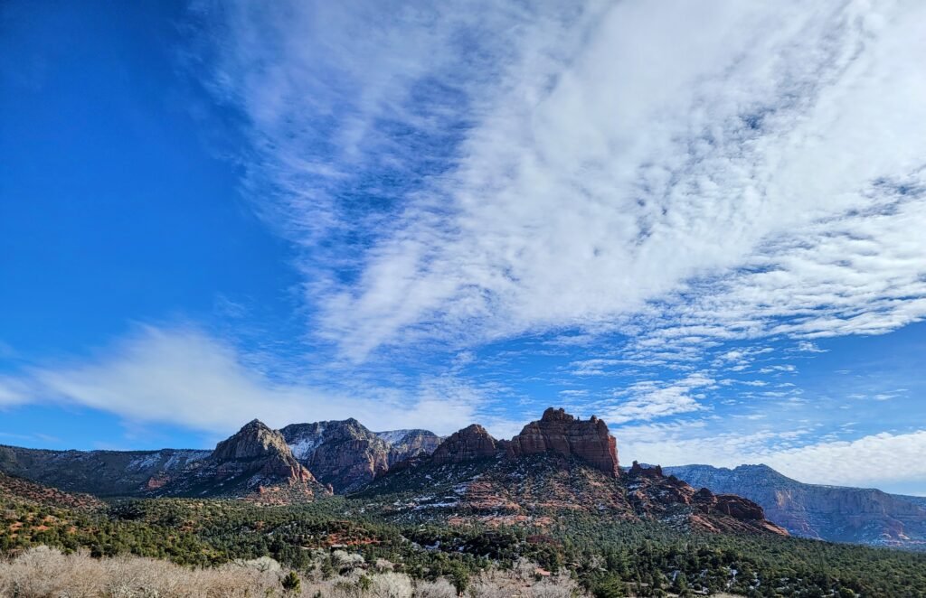 View of Sedona's red rocks from Uptown.