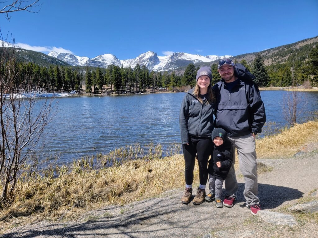 our family in front of a lake at rocky mountain national park