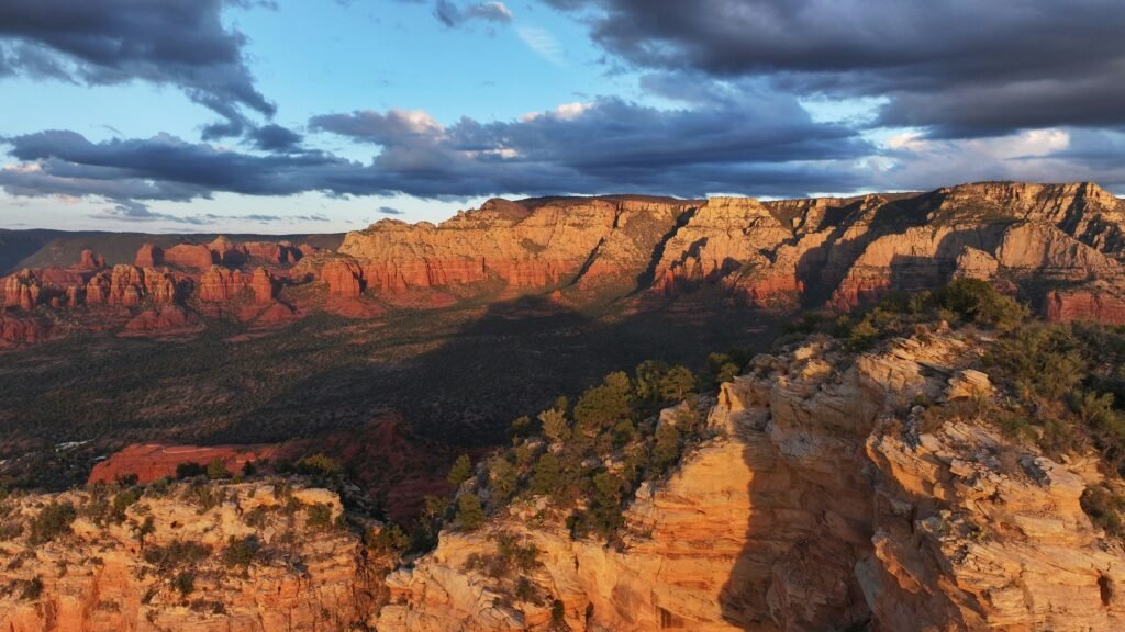 a drone image of the red rocks in sedona from above